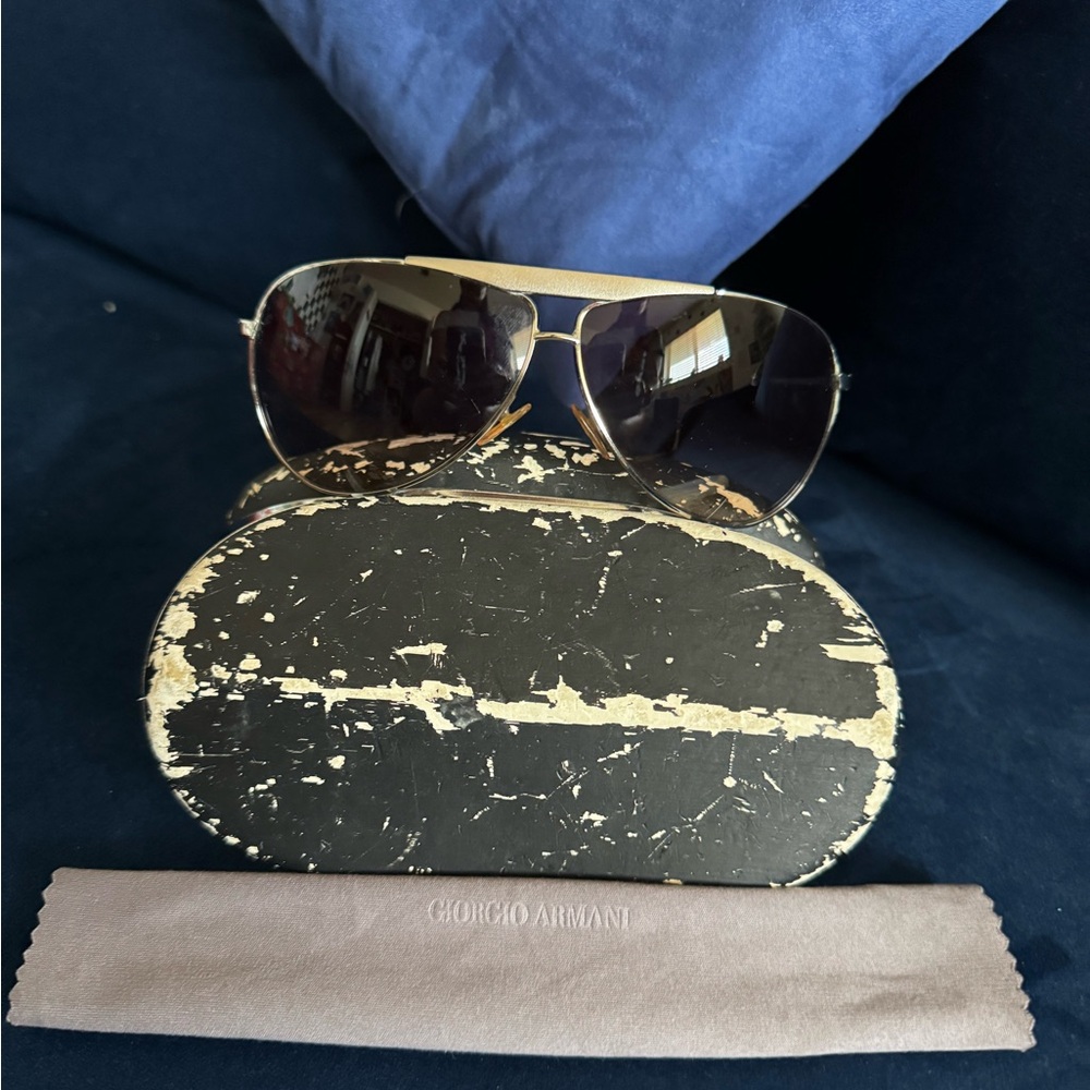 Giorgio Armani Gold and Black Aviator Sunglasses